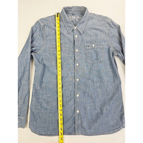 Gap 1969 Size Large Mens Blue Iconic Worker Chambray Denim Long Sleeve Shirt - Picture 9 of 10